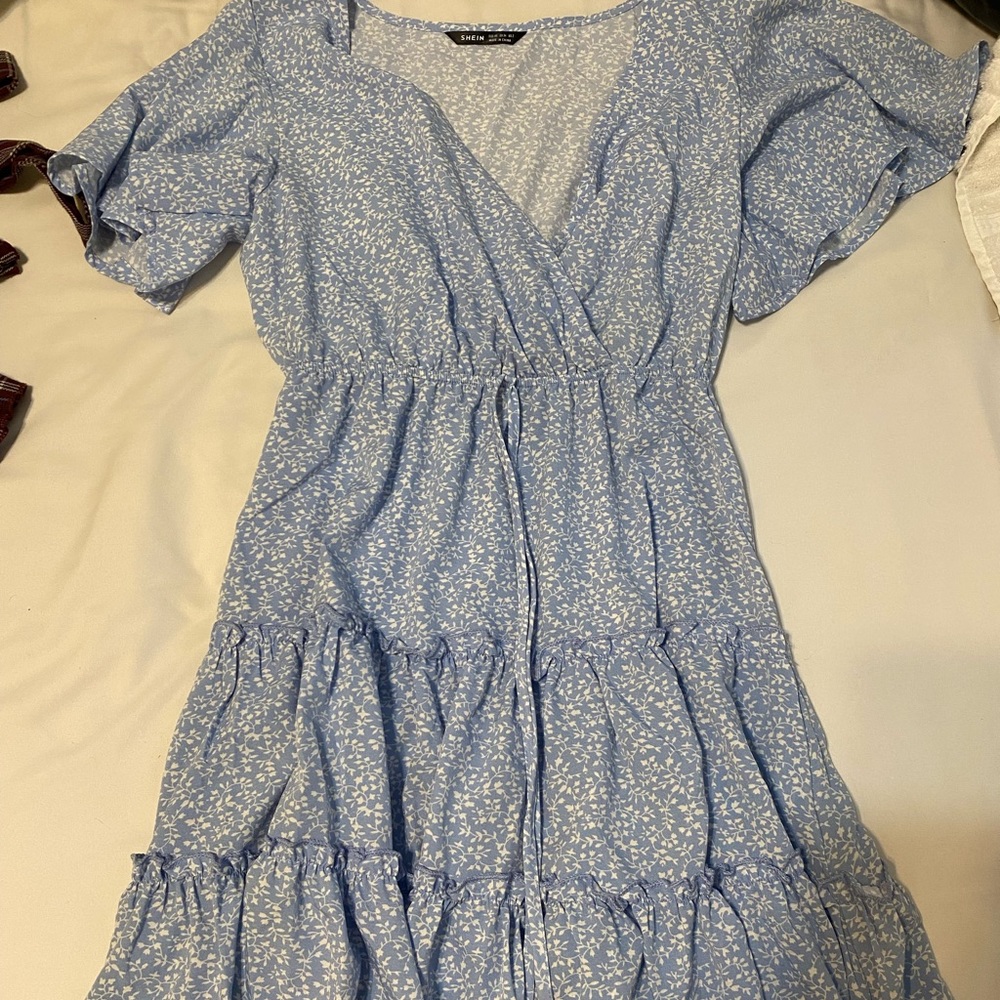Shein Blue tie front dress